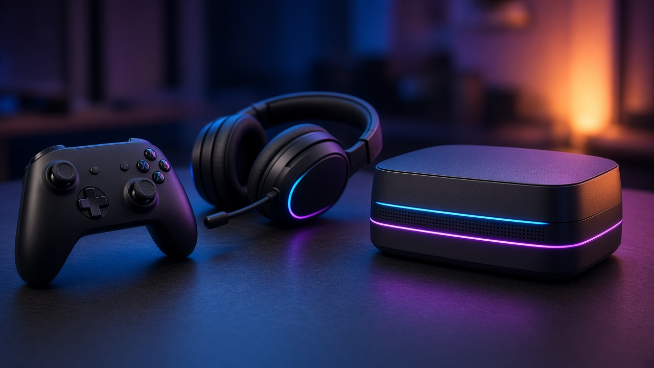 Gaming monitor and controller representing play over a 5G home internet connection