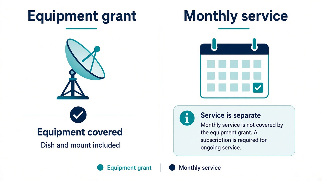 Diagram showing that the equipment grant and monthly satellite service are separate