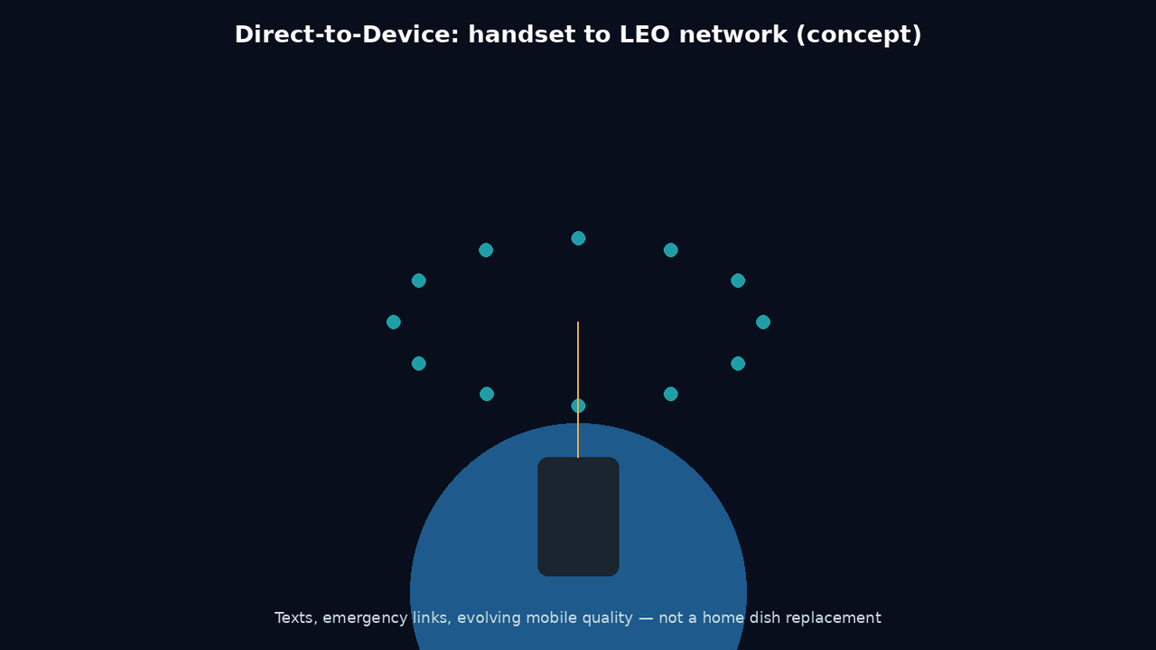 Concept diagram of a phone linking to a low Earth orbit satellite constellation