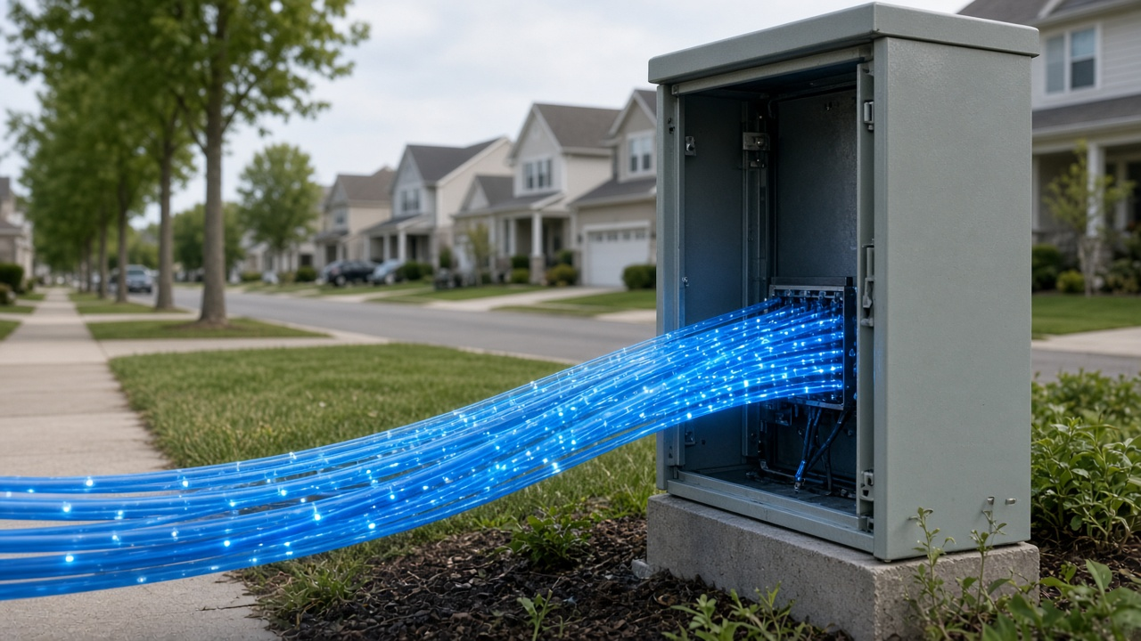 Fiber cables entering a neighborhood network cabinet