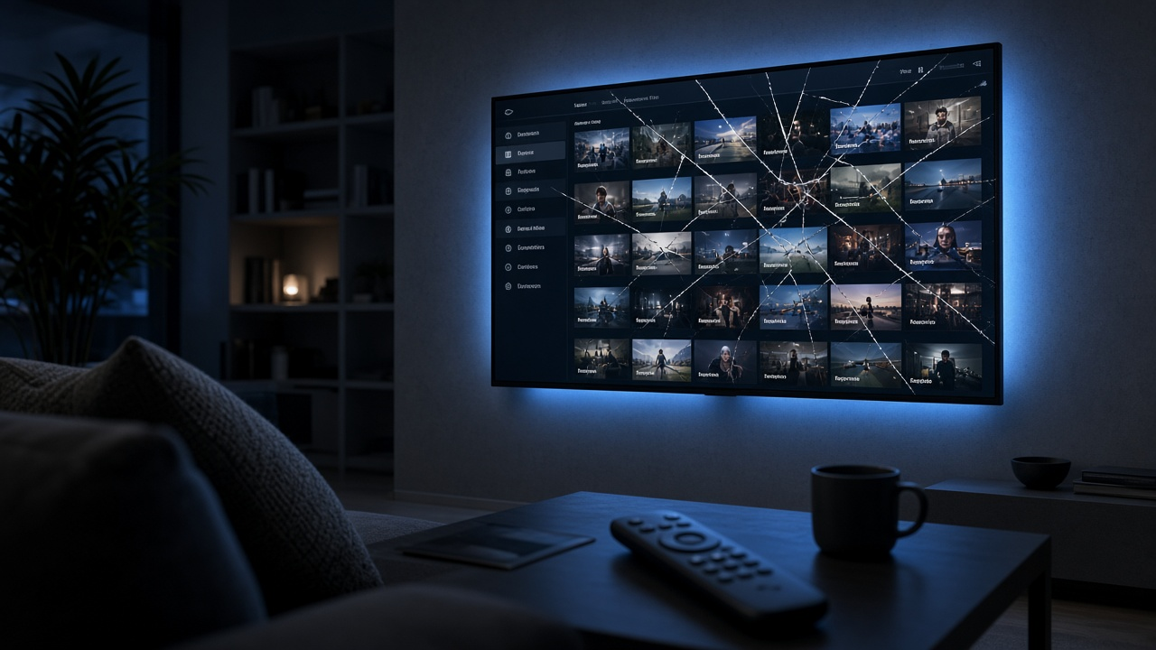 Streaming interface on a television illustrating YouTube TV drawbacks